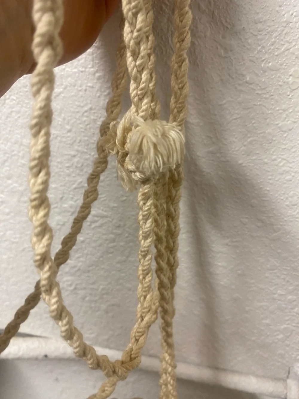 Vintage 70s -Handmade Macramé Fringe Crossbody Bag in Cream, aqua lining